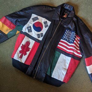 Vintage 80's Leather Flag Jacket